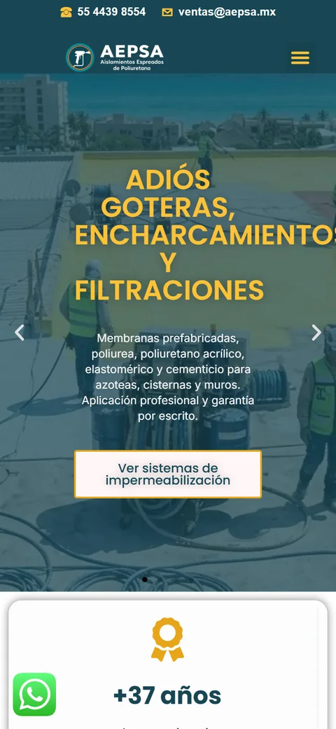 Sitio de AEPSA en movil, pantalla 1