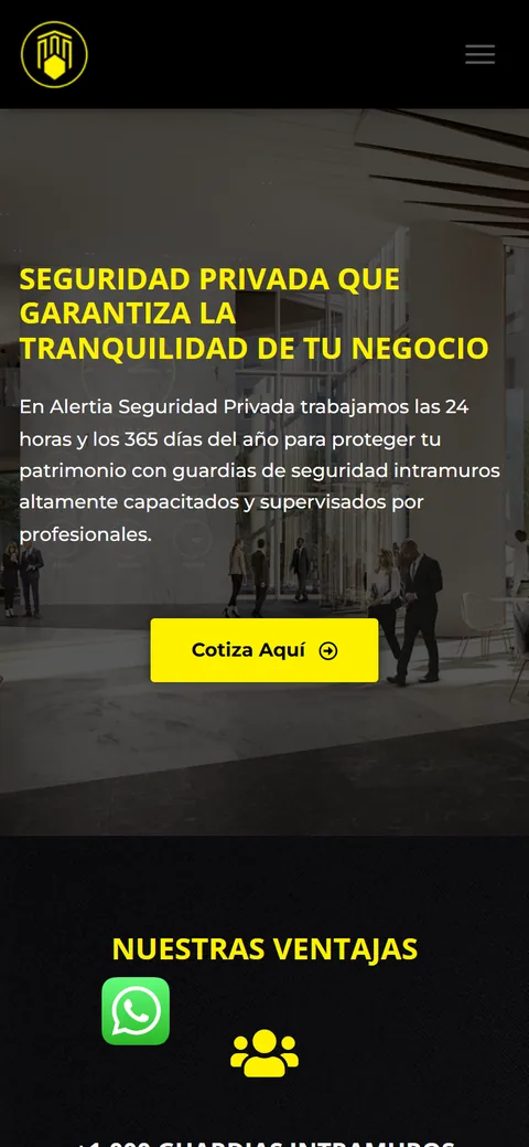 Sitio de Alertia en movil, pantalla 1