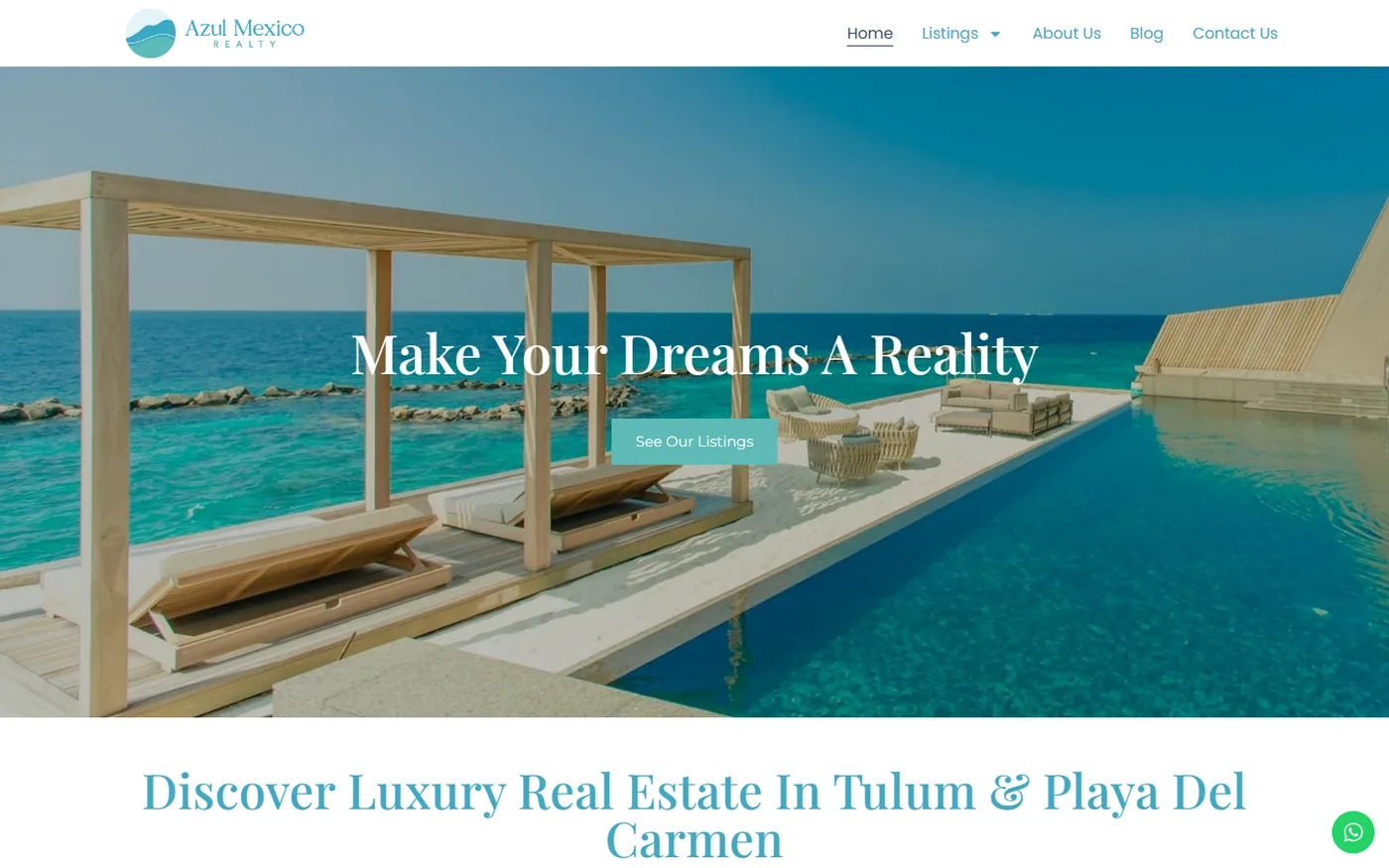 Azul Mexico Realty desktop website, screen 1