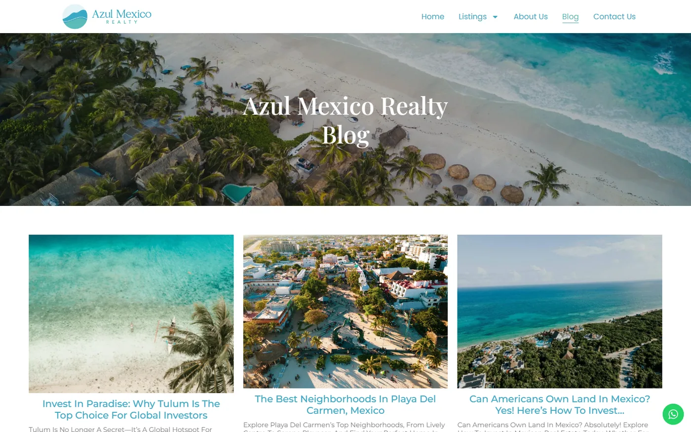 Azul Mexico Realty desktop website, screen 2