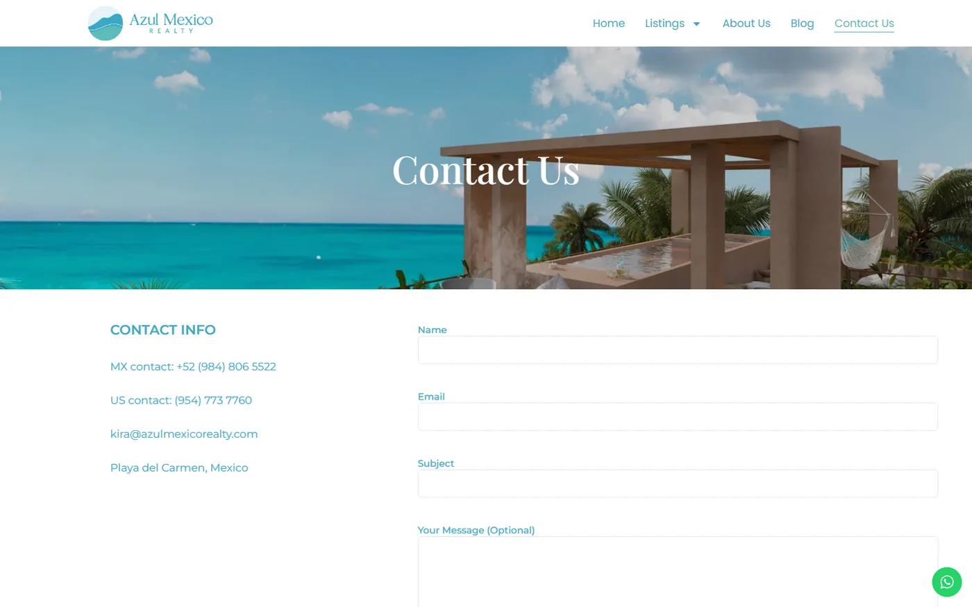 Azul Mexico Realty desktop website, screen 3
