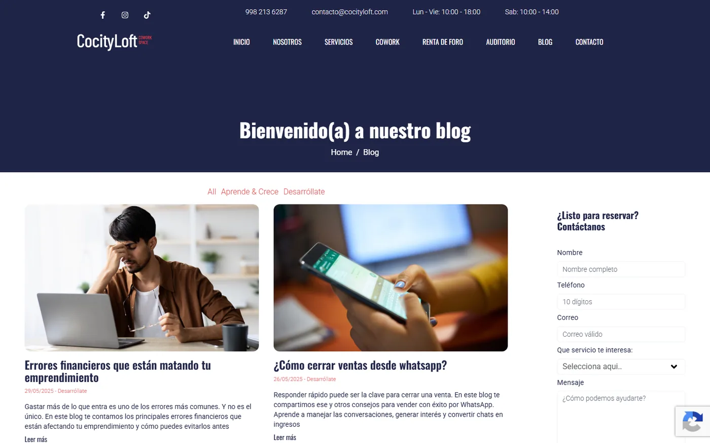 Sitio de Cocity Loft en escritorio, pantalla 2