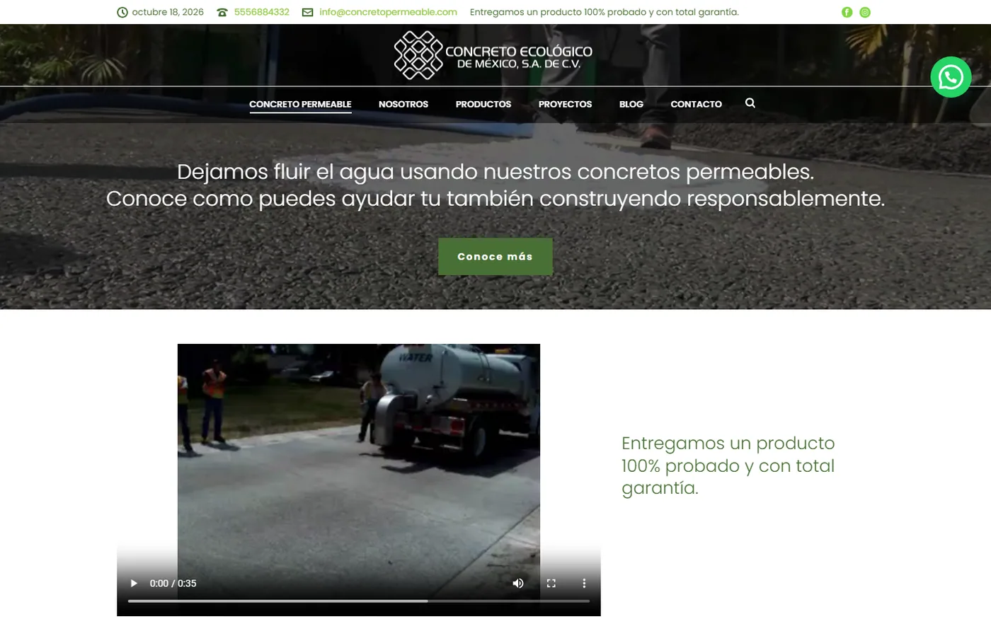 Sitio de Concreto Ecológico en escritorio, pantalla 1