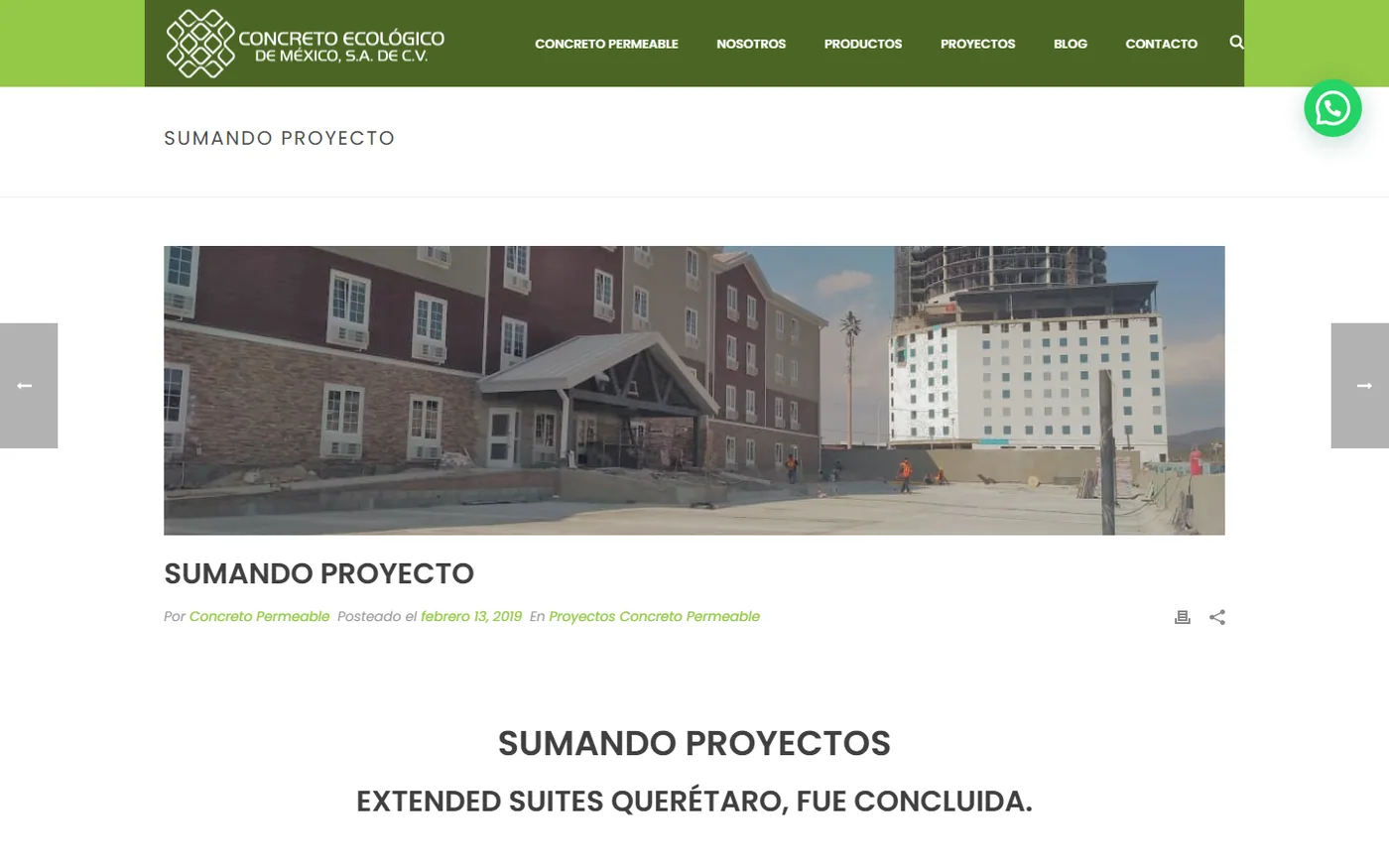 Sitio de Concreto Ecológico en escritorio, pantalla 4