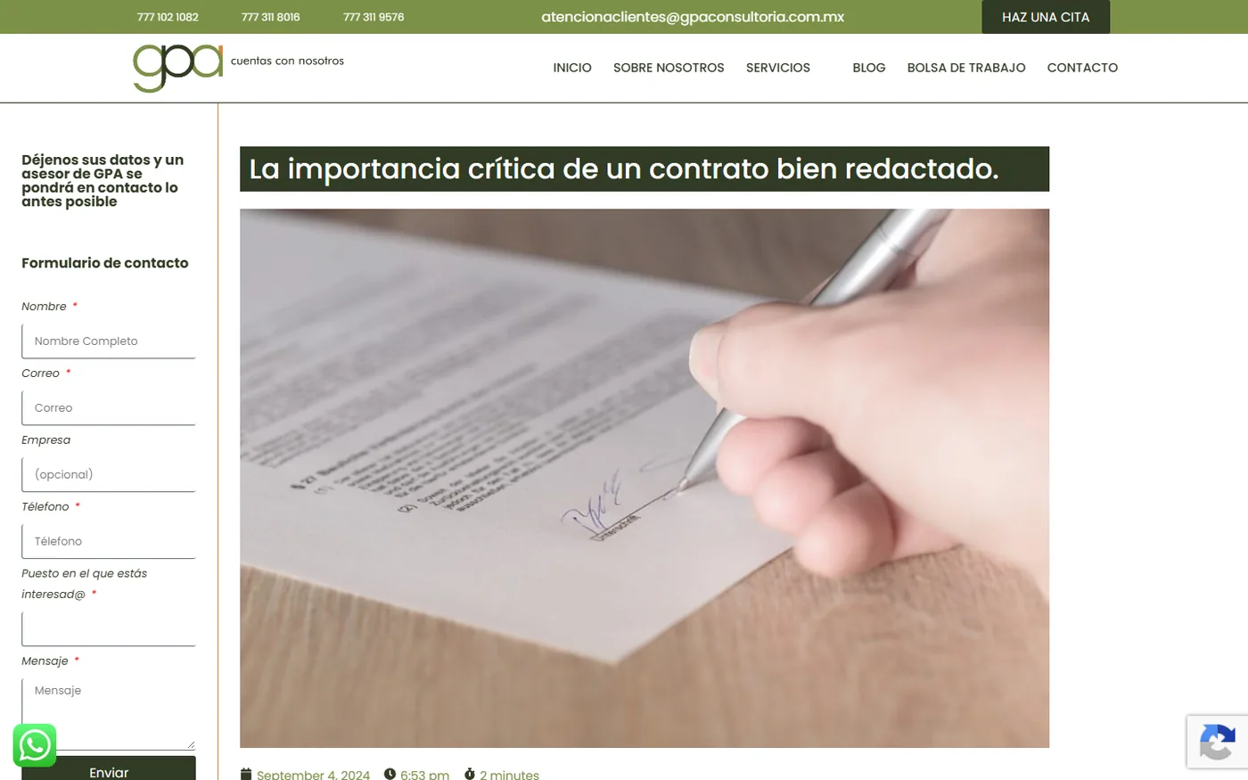 Sitio de GPA Consultoría en escritorio, pantalla 4