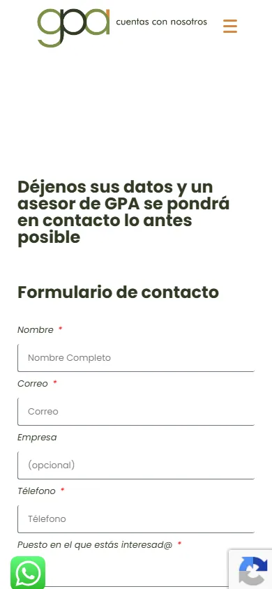 Sitio de GPA Consultoría en movil, pantalla 4