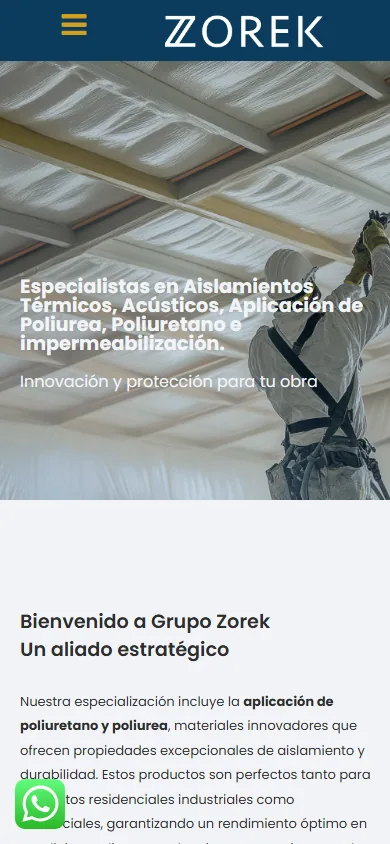 Sitio de Grupo Zorek en movil, pantalla 1