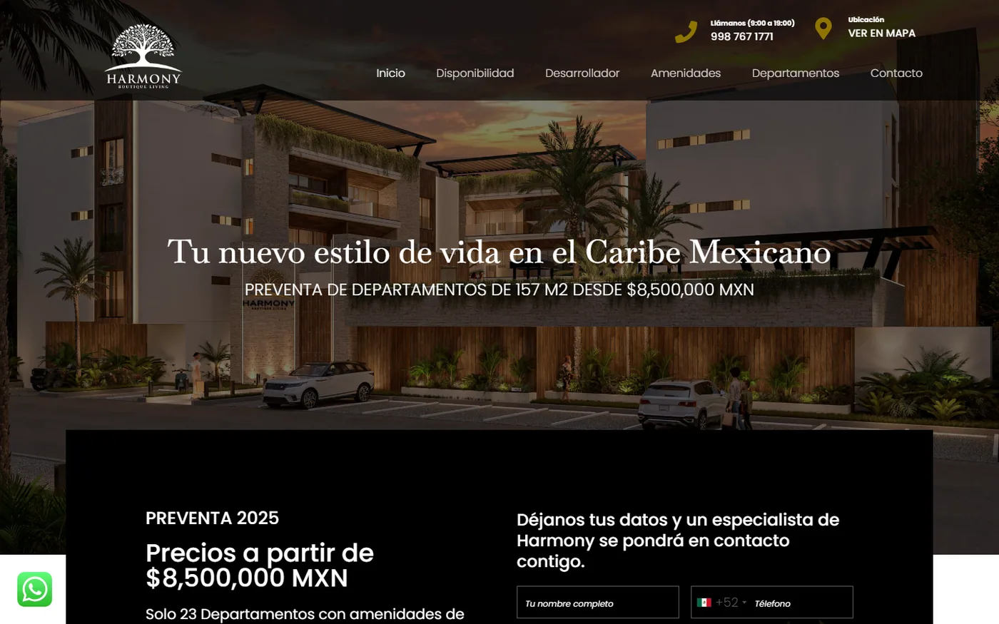 Sitio de Harmony Cancun en escritorio, pantalla 1