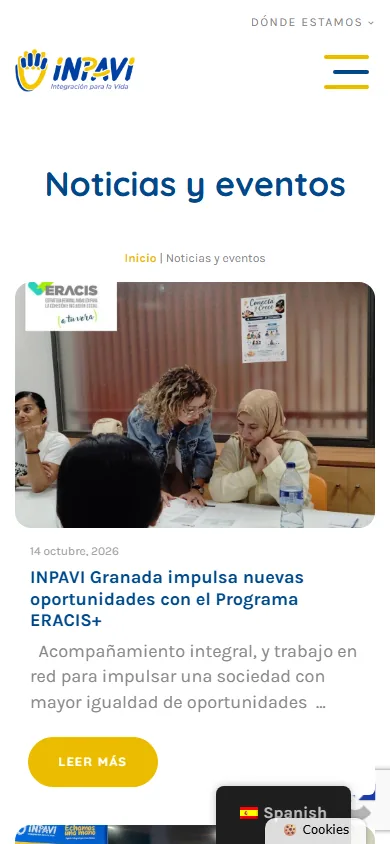 Sitio de INPAVI en movil, pantalla 2