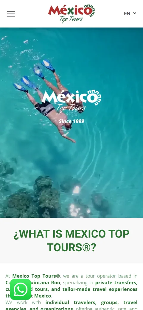 Sitio de Mexico Top Tours en movil, pantalla 1