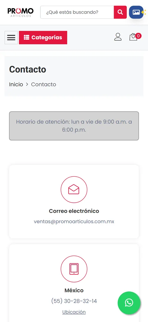 Sitio de Promoartículos en movil, pantalla 2