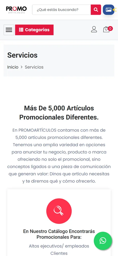 Sitio de Promoartículos en movil, pantalla 3