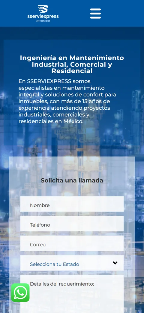 Sitio de Sserviexpress en movil, pantalla 1