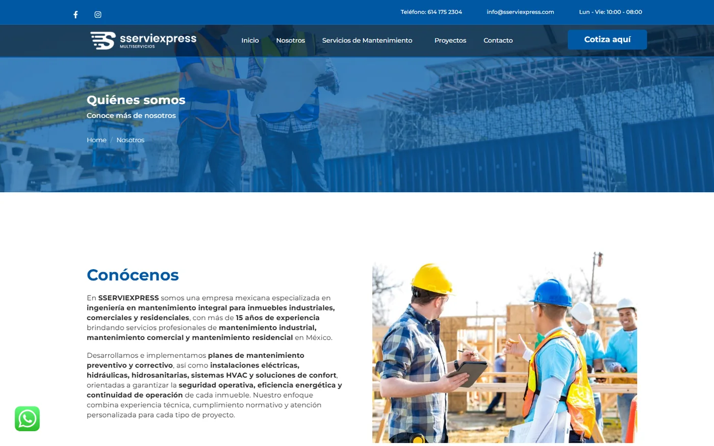 Sitio de Sserviexpress en escritorio, pantalla 2