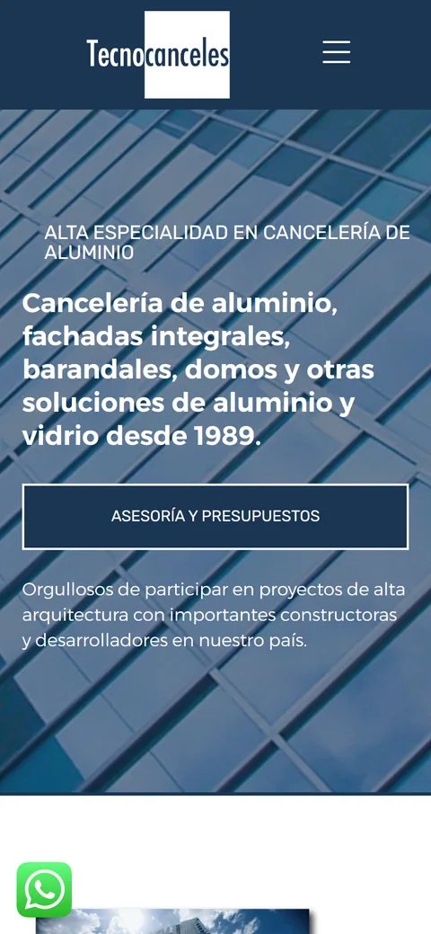 Sitio de Tecnocanceles en movil, pantalla 1