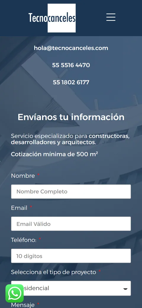 Sitio de Tecnocanceles en movil, pantalla 2
