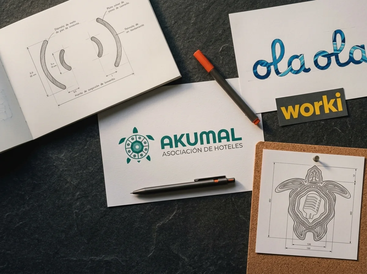 Bocetos y construcción de logotipos en el proceso de branding de One Man Studio