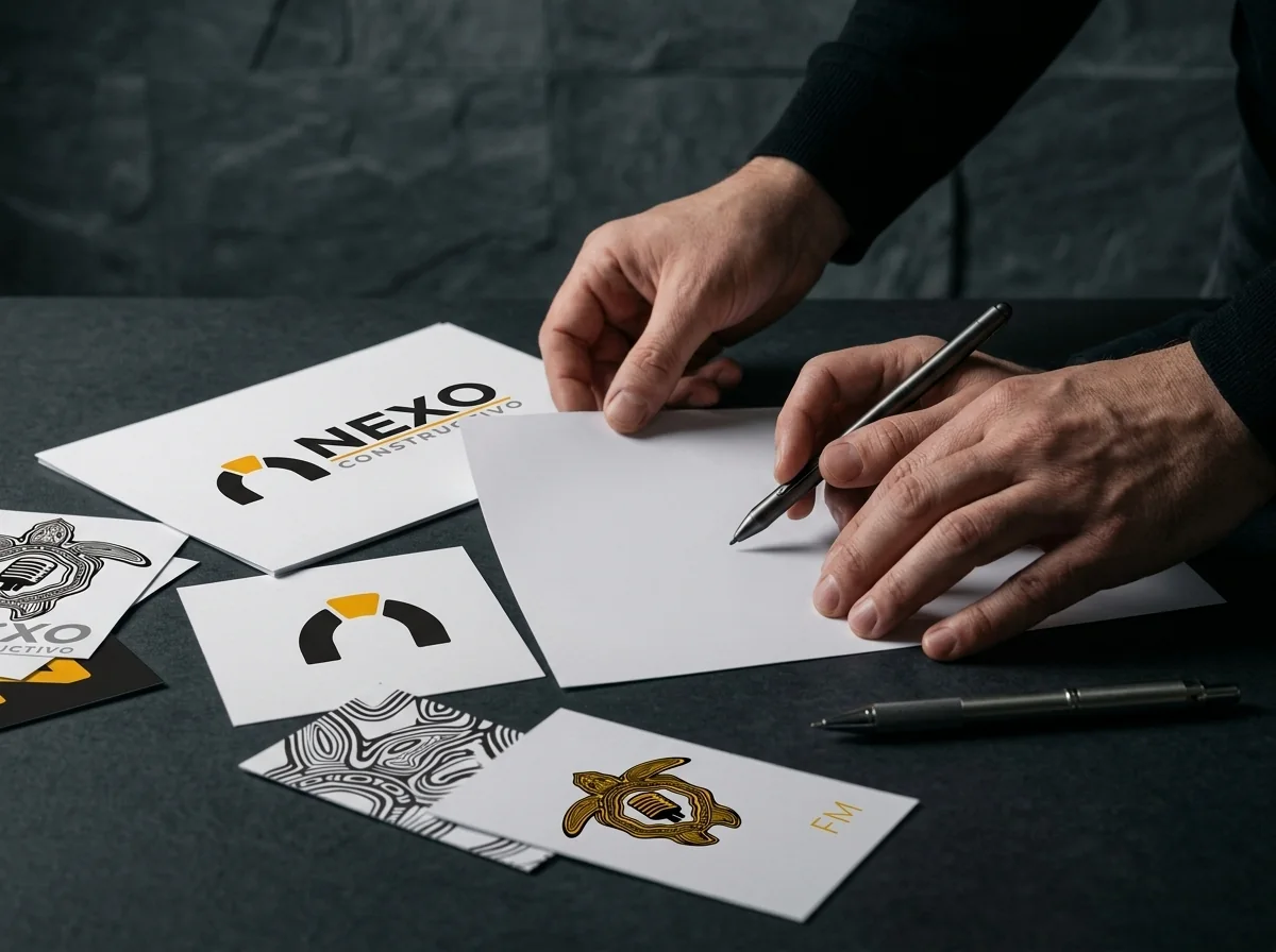One Man Studio designer drawing logos and brand identity concepts by hand