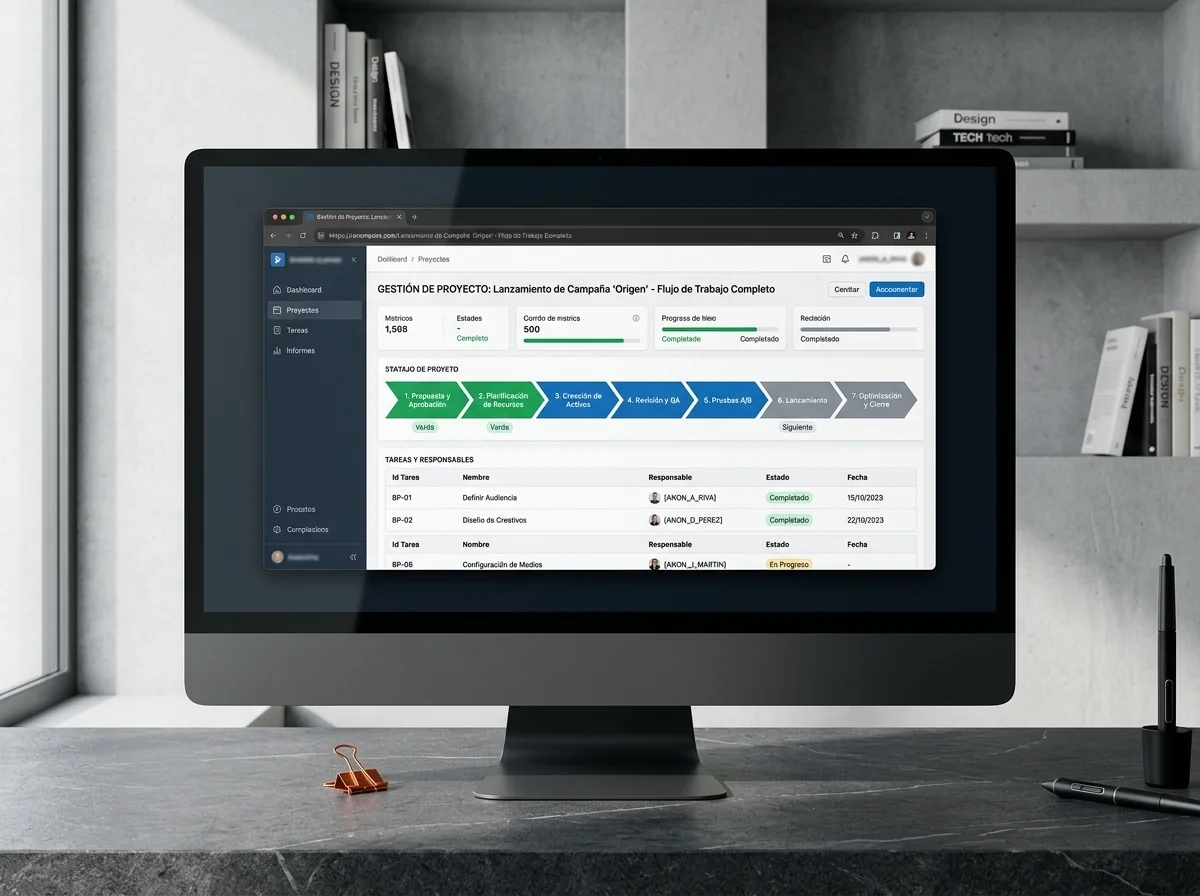 Screen displaying a custom project management dashboard, One Man Studio's software development